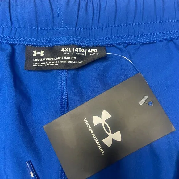 UNDER ARMOUR MENS ATHLETIC SHORTS (4XL) NWT BLUE W/ POCKET & BIG LOGO - Picture 4 of 4